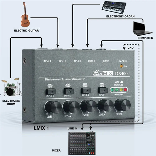 Mini mixer audio dc5v - dc5v, ultra